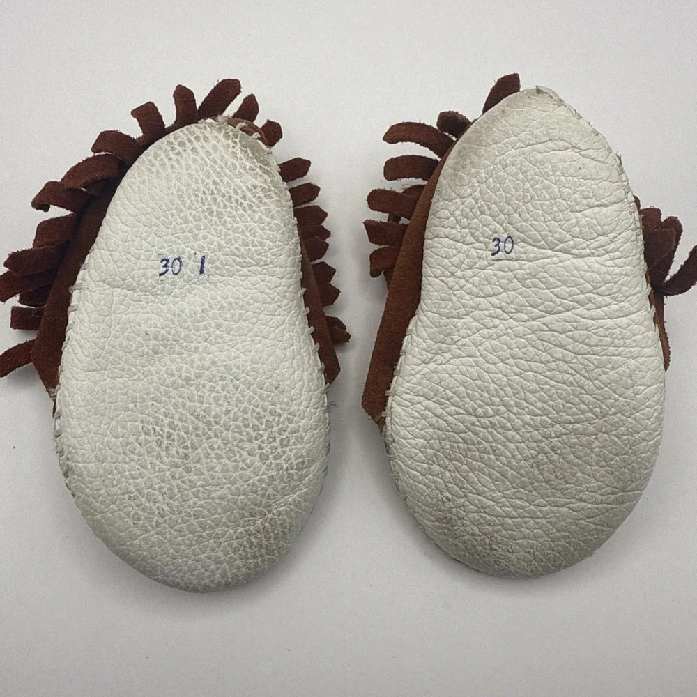Vintage Taos‎ Baby Toddler Moccasins Rust Brown Suede Soft Fringed